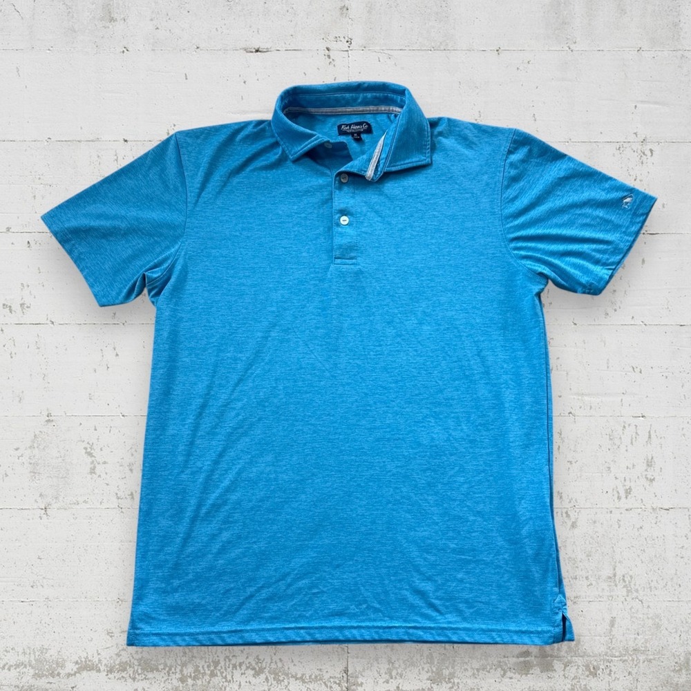 Fish Hippie Co. Polo Collection Shirt Mens M‎ Blue Short Sleeve